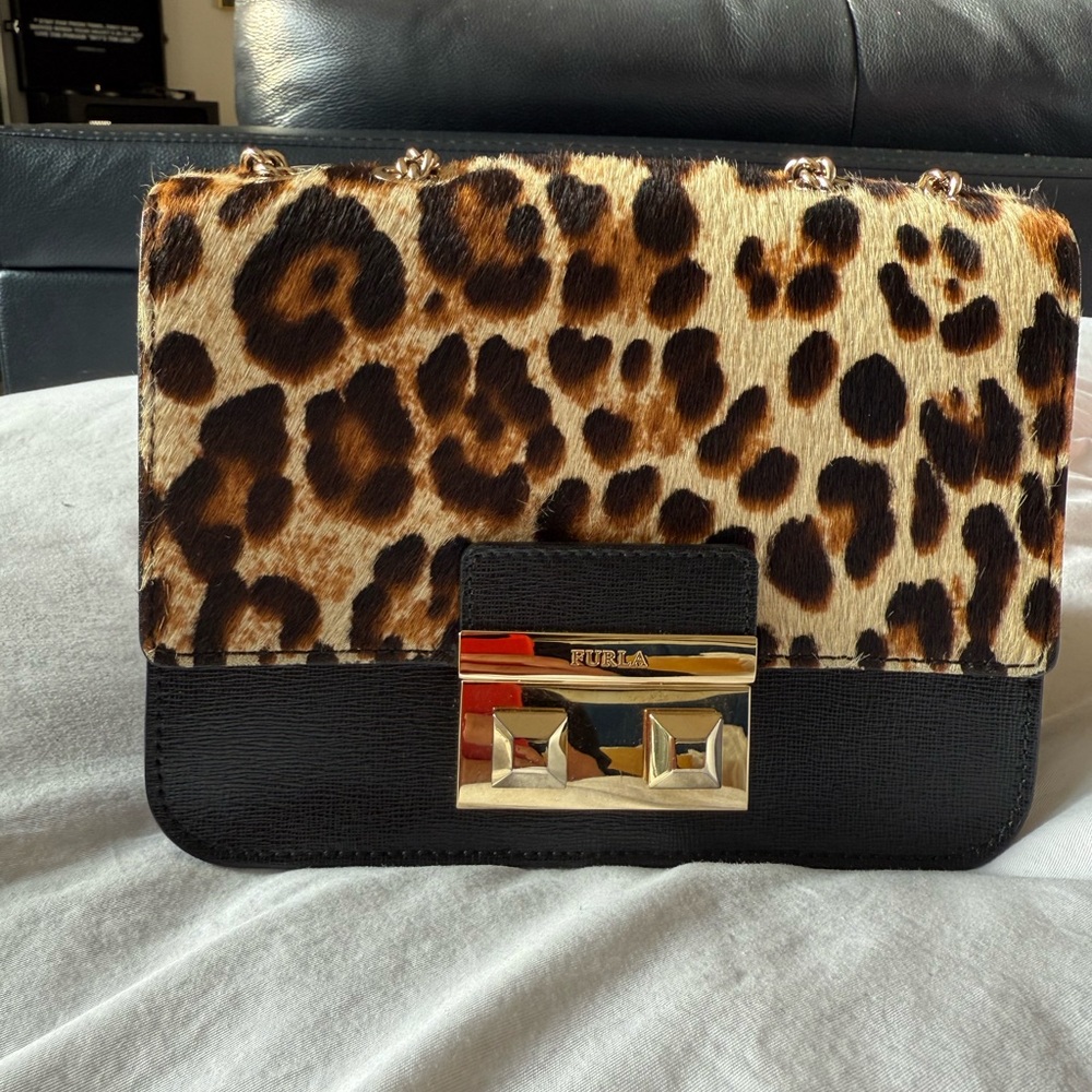 Furla Brown and Black Crossbody Bag with Leopard Print